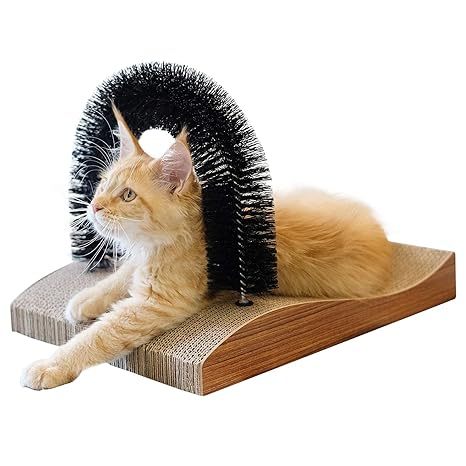 Fukumaru Cat Self Groomer Arch Scratcher with Scratching Pad Massager Toy Brush Pet Bed