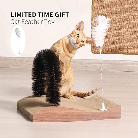 Fukumaru Cat Self Groomer Arch Scratcher with Scratching Pad Massager Toy Brush Pet Bed