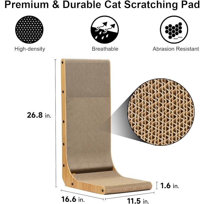 Fukumaru Cat Scratcher L Shape Cat Scratch Pad Wall Mounted Scratching Cardboard with Ball Toy