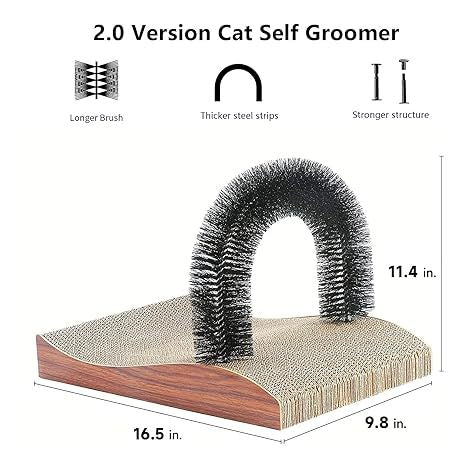 Fukumaru Cat Self Groomer Arch Scratcher with Scratching Pad Massager Toy Brush Pet Bed