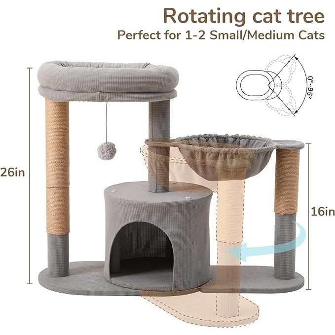 FUKUMARU 26" Cat Scratching Post 4 in 1 Cat Tree Condo Scratcher House Hammock Pet Bed Climber