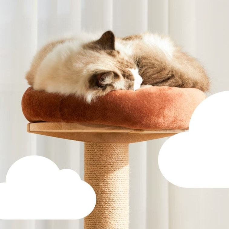 Fukumaru Vertical Cat Scratching Post - Solid Wood Rotating Cat Climbing Tower with Space Chamber