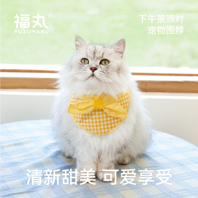 Fukumaru Afternoon Tea Party Pet Bib Napkin Collar Stylish Cat Dog Necklace Collar