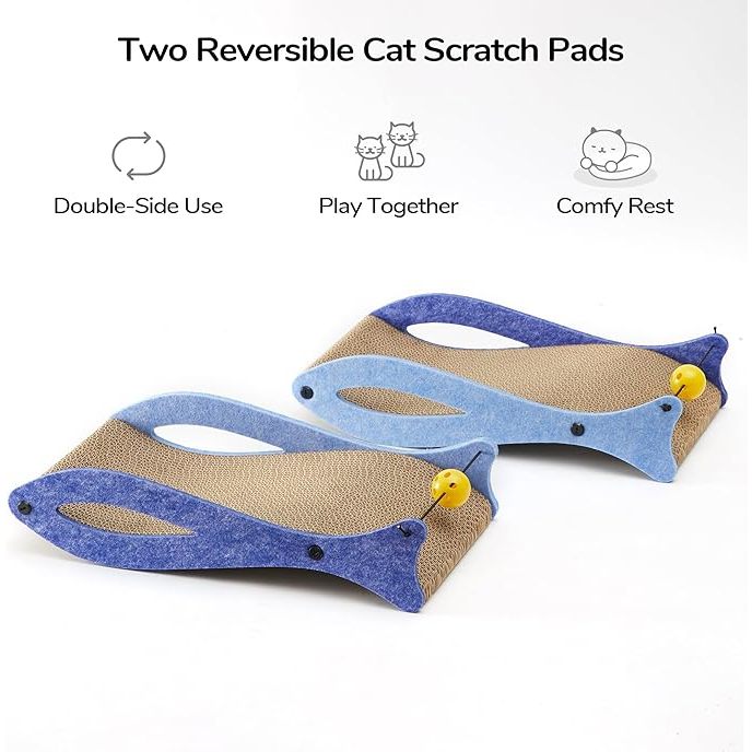 FUKUMARU Cat Scratcher 17.3 x 9.2 Inch Fish Shape Cat Scratcher Pads, Cat Scratching Cardboard Lounge