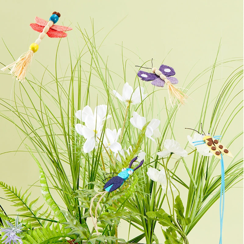 Fukumaru Insect Teaser Wand with Ribbons & Bell Durable, Handmade Cat Toy for Exercise & Fun