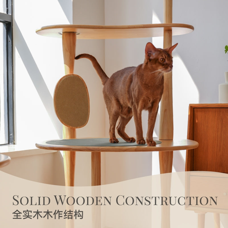 KAMAMUTA Riveting Large Solid Wood Cat Tree & Condo All-in-One Cat Climbing Platform