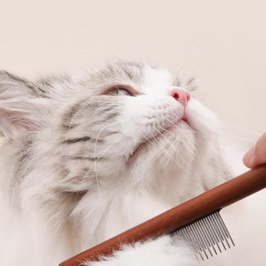 Fukumaru Cat Comb for Long-Haired Cats Fine Tooth Pin Comb for Tangling and Shedding Pet Comb with High and Low Teeth