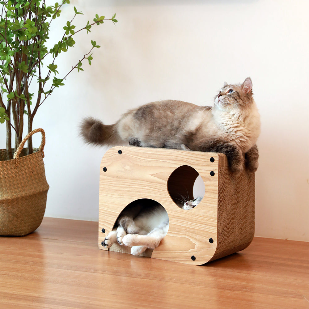 Fukumaru Tree Hollow Cat Scratching Bed Large Upright Durable Cat Scratcher with Corrugated Paper