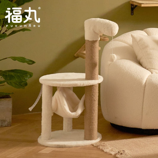 Fukumaru Plush Cat Climbing Tree with Scratching Post Space-Saving & Durable Pet Toy Tower