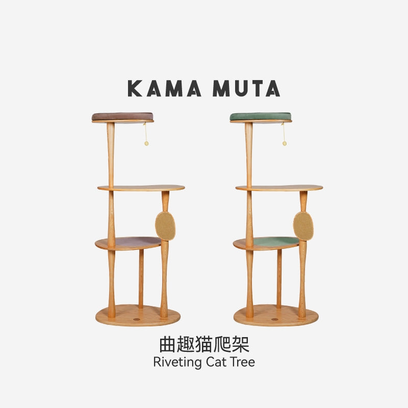 KAMAMUTA Riveting Large Solid Wood Cat Tree & Condo All-in-One Cat Climbing Platform