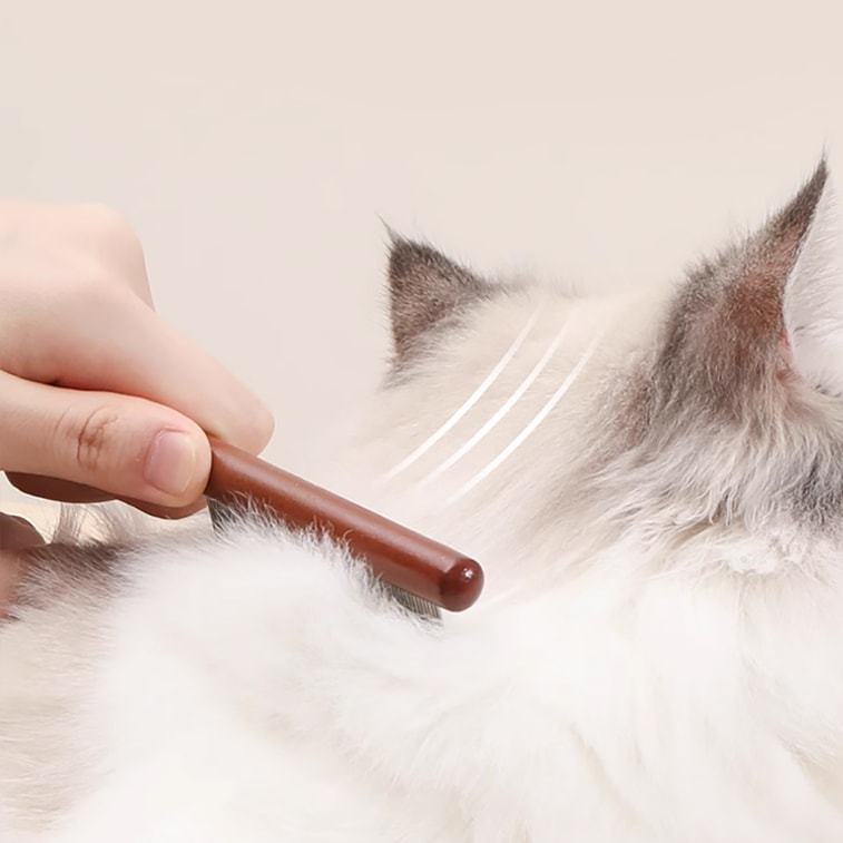 Fukumaru Cat Comb for Long-Haired Cats Fine Tooth Pin Comb for Tangling and Shedding Pet Comb with High and Low Teeth