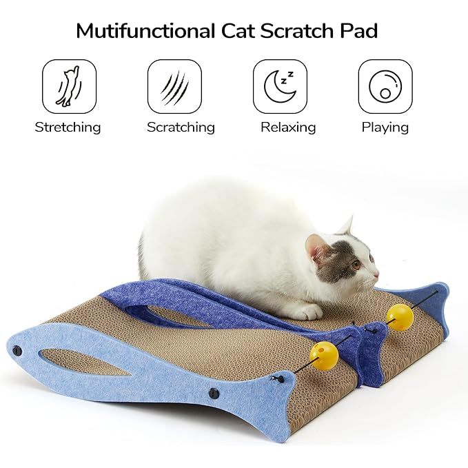 FUKUMARU Cat Scratcher 17.3 x 9.2 Inch Fish Shape Cat Scratcher Pads, Cat Scratching Cardboard Lounge