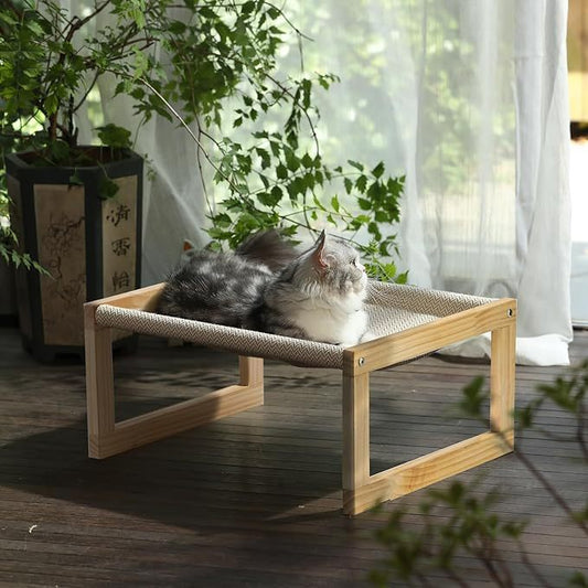 FUKUMARU Dog Bed Large Breathable Cat Bed Wooden Cat Hammock for Outdoor 21 X 16.5 Inch Elevated Pet Furniture