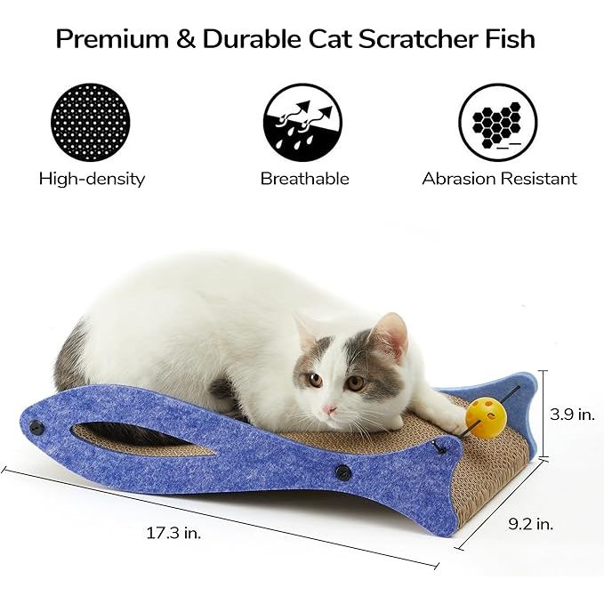 FUKUMARU Cat Scratcher 17.3 x 9.2 Inch Fish Shape Cat Scratcher Pads, Cat Scratching Cardboard Lounge