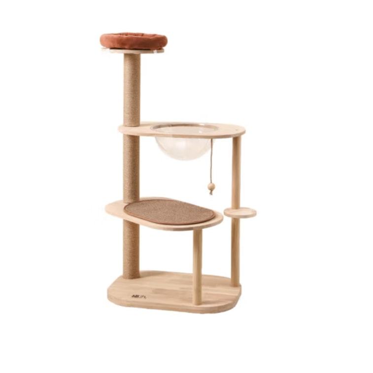 Fukumaru Vertical Cat Scratching Post - Solid Wood Rotating Cat Climbing Tower with Space Chamber