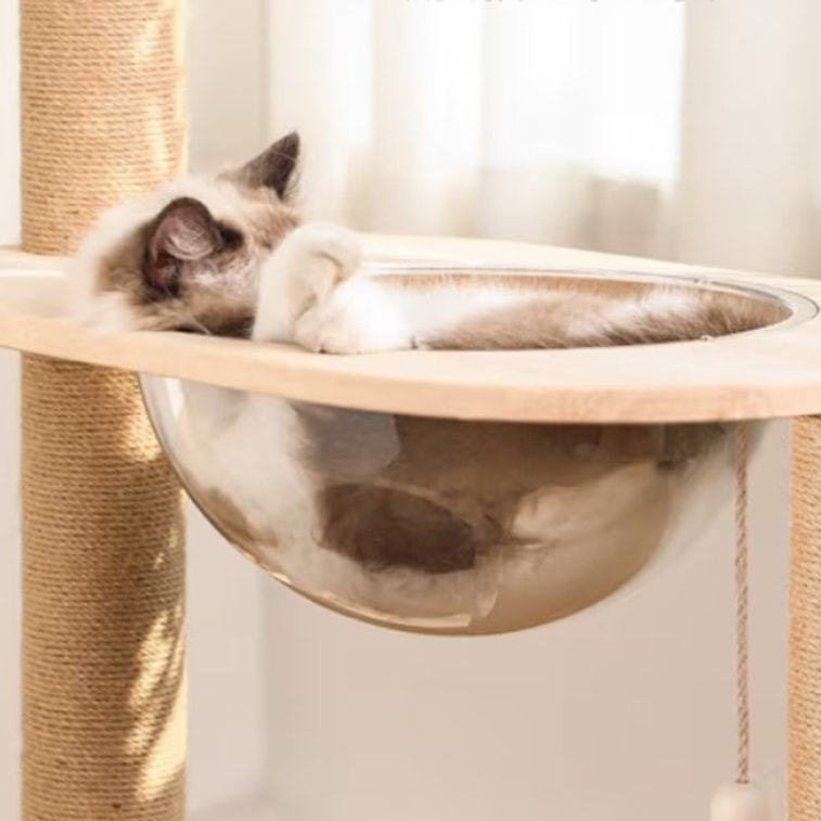 Fukumaru Vertical Cat Scratching Post - Solid Wood Rotating Cat Climbing Tower with Space Chamber