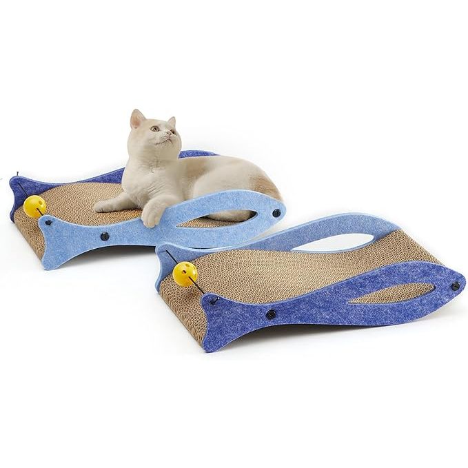 FUKUMARU Cat Scratcher 17.3 x 9.2 Inch Fish Shape Cat Scratcher Pads, Cat Scratching Cardboard Lounge