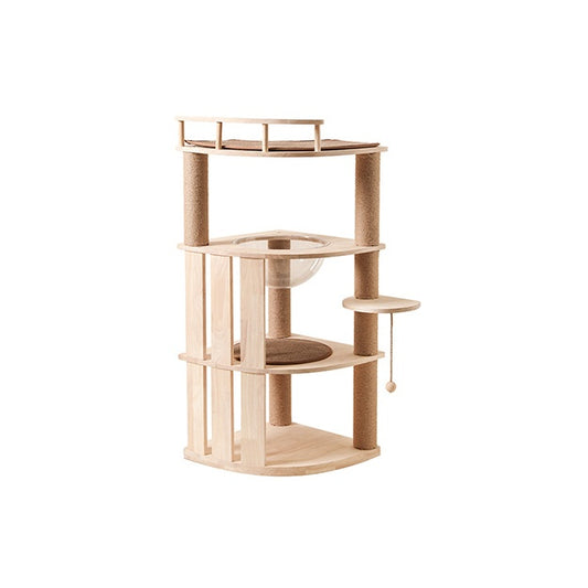 Fukumaru Corner Solid Wood Cat Climbing Frame Condo Scratcher Tree - 112cm