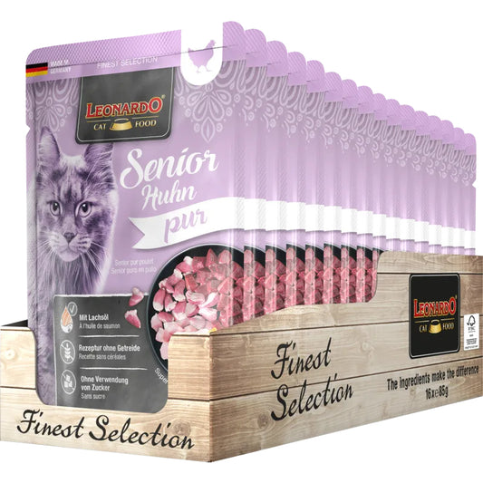 Leonardo Finest Selection Senior Chicken Pure 16 x 85g Pouch Cat Wet Food Completely Feed Germany
