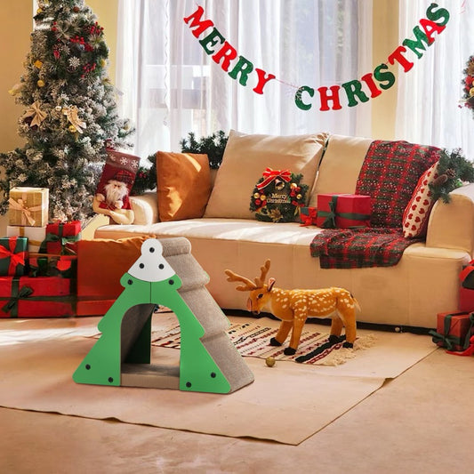 FUKUMARU Cat Scratcher Christmas Tree  Cat Scratching Tower, 2-in-1 Cat Scratcher and Cave Cardboard