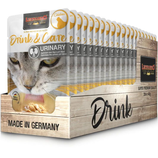 Leonardo Drink & Care Urinary Chicken 20x40g Pouch Soup for Cat Made in Germany Bewital