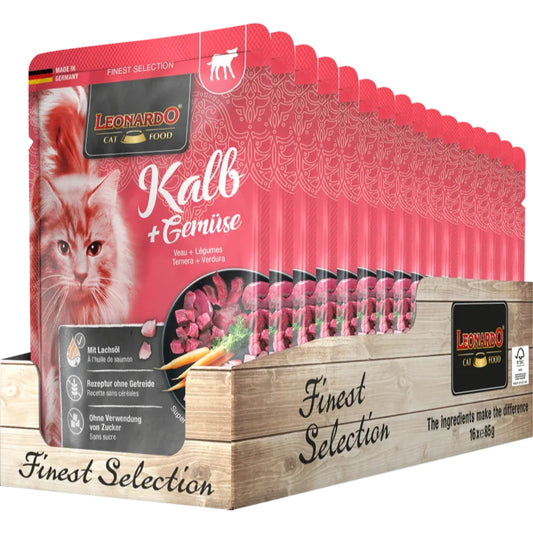 Leonardo Cat Food Finest Selection Veal + Vegetables 16*85g Pouches Wet Balance Food Made in Germany