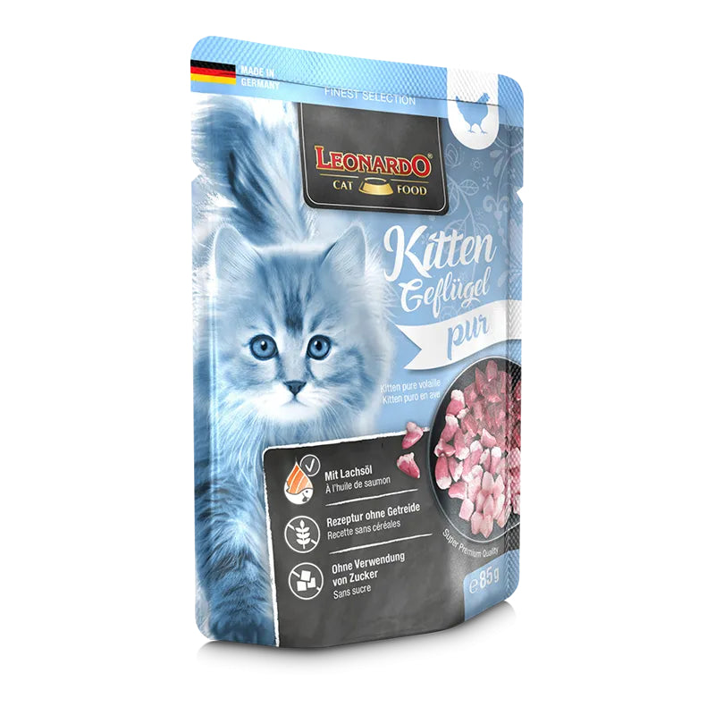 Leonardo Cat Food Finest Selection Kitten poultry pure 16*85g Pouches Wet Balanced Food Germany