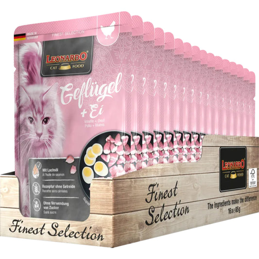 Leonardo Cat Food Finest Selection Poultry + Egg 16*85g Pouches Wet Balanced Food Made in Germany