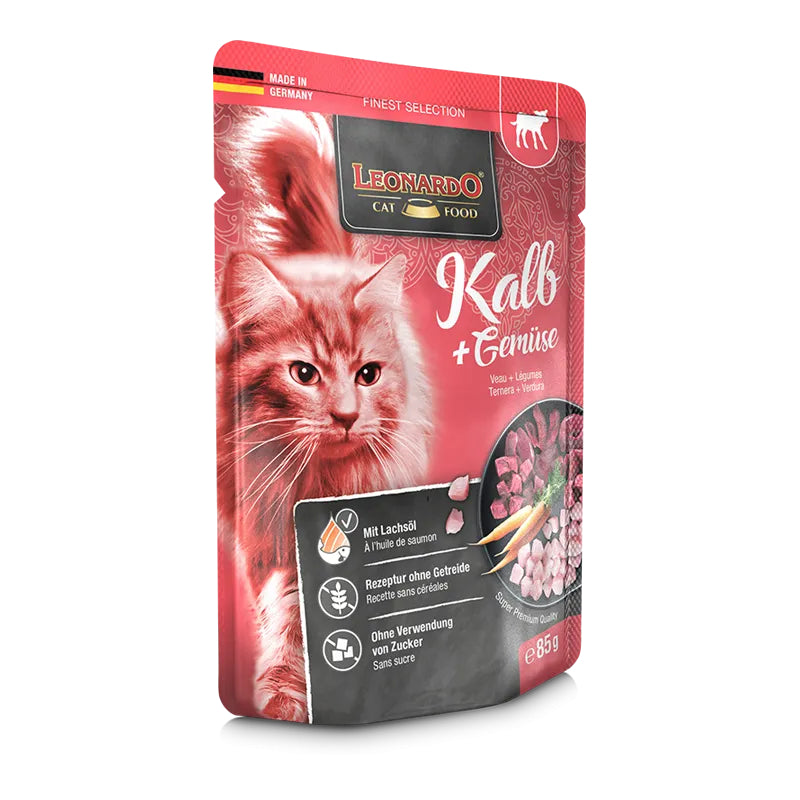Leonardo Cat Food Finest Selection Veal + Vegetables 16*85g Pouches Wet Balance Food Made in Germany