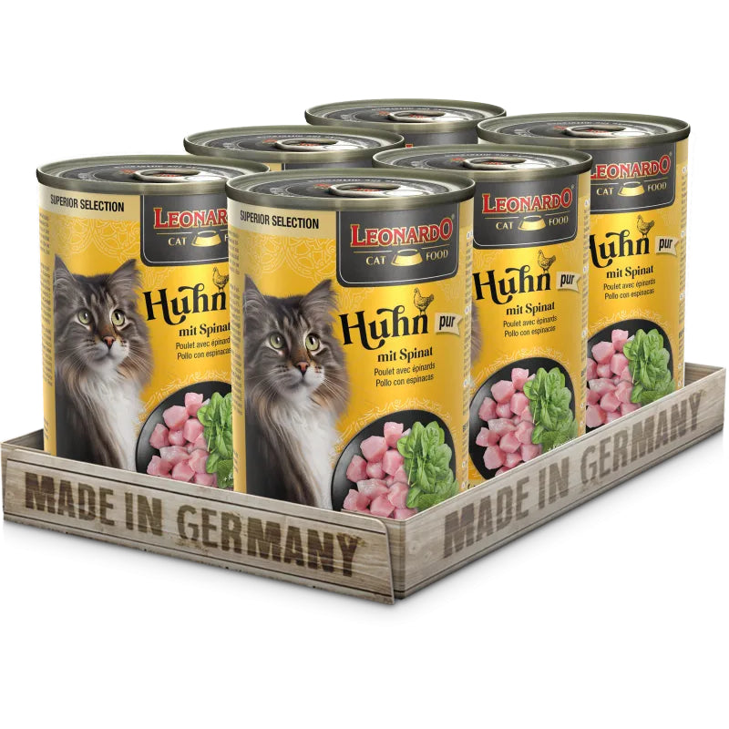 Leonardo Cat Food Superior Selection Chicken with Spinach Wet Complete Pet Food Made in Germany