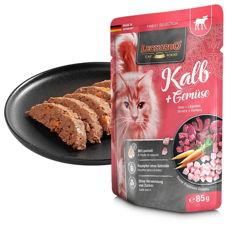 Leonardo Cat Food Finest Selection Veal + Vegetables 16*85g Pouches Wet Balance Food Made in Germany