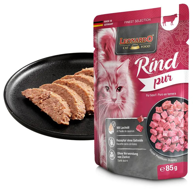 Leonardo Cat Food Finest Selection Pure Beef 16*85g Pouches Wet Balanced Food Made in Germany