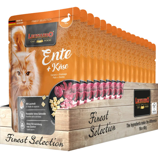 Leonardo Cat Food Finest Selection Duck + Cheese 16*85g Pouches Wet Balanced Food Made in Germany