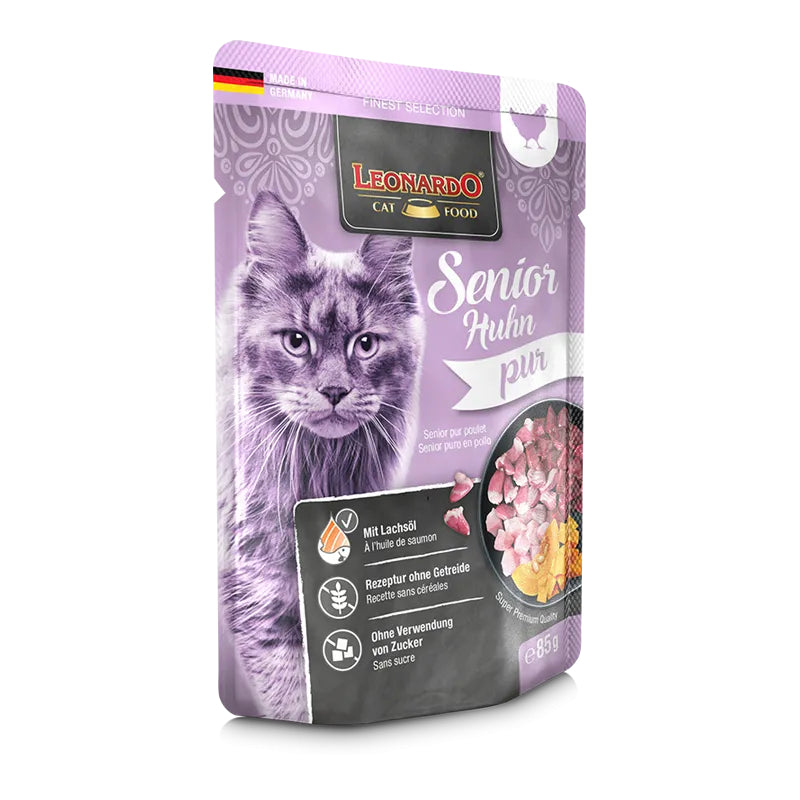Leonardo Finest Selection Senior Pouches 85g Wet Food Completely Feed for Cat Made in Germany