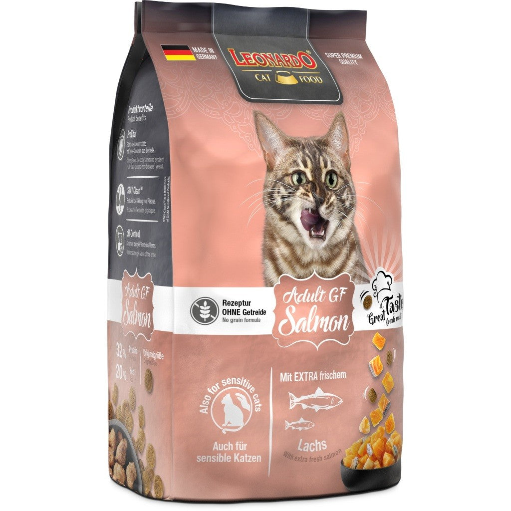 Leonardo Cat Dry Food Recipe without Grain Adult GF Salmon Made in Germany Grain Free 0.3kg 1.8kg