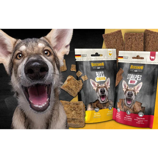 Belcando Dog Snacks Bits 90g and Stripes 70g Made in Germany Air-dried Treats